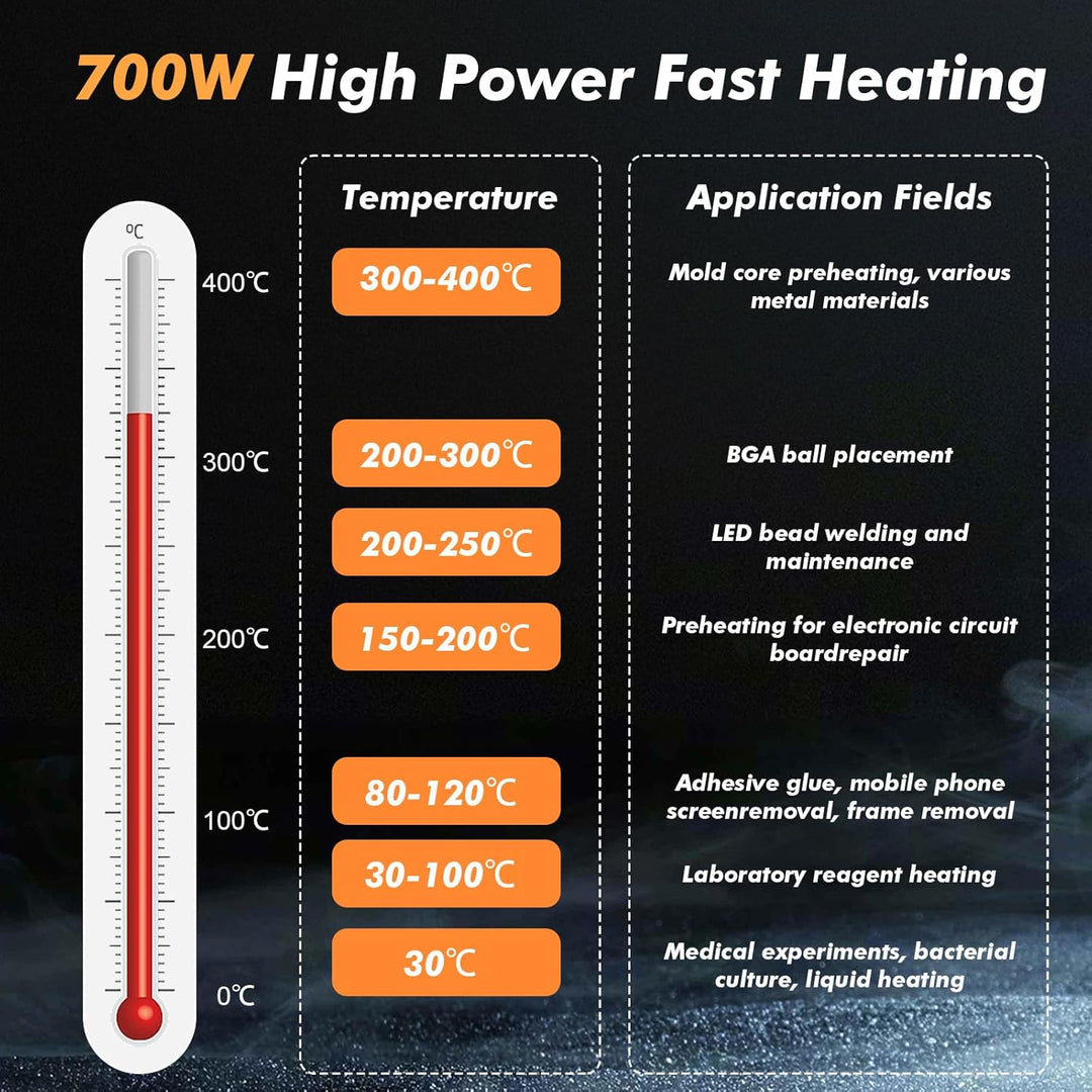 PCB Heizstation, 700W Lötstation Heizplatte mit LED Anzeige Temperatur Einstell 0-400°C, Elektrische