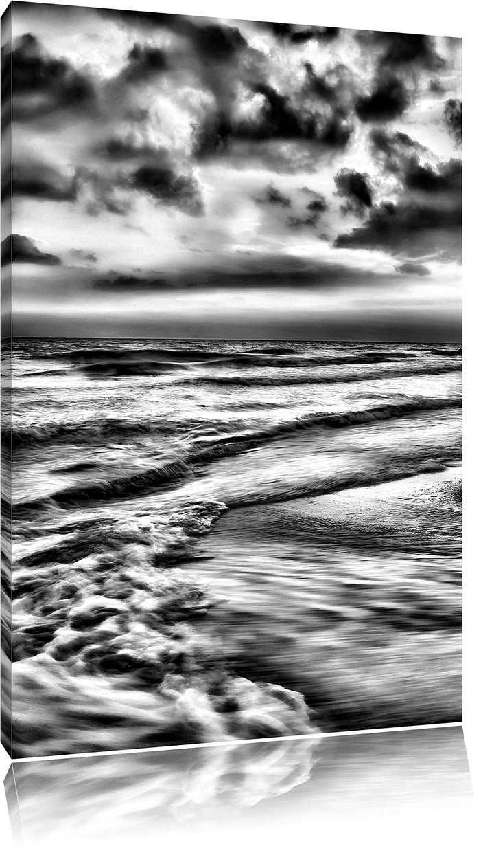 Pixxprint Monocrome, Meereshorizont Sonne hinter Wolken, Format: 100x70 auf Leinwand, XXL riesige Bi
