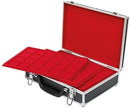LINDNER Das Original Grosser Münzen-Sammelkoffer mit 8 roten Münztableaus in 5 verschiedenen Tableau