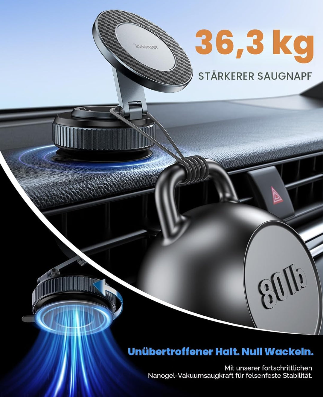 Magnetische Handyhalterung fürs Auto mit Saugnapf – 360° Verstellbarer, Faltbarer Handyhalter für Ar