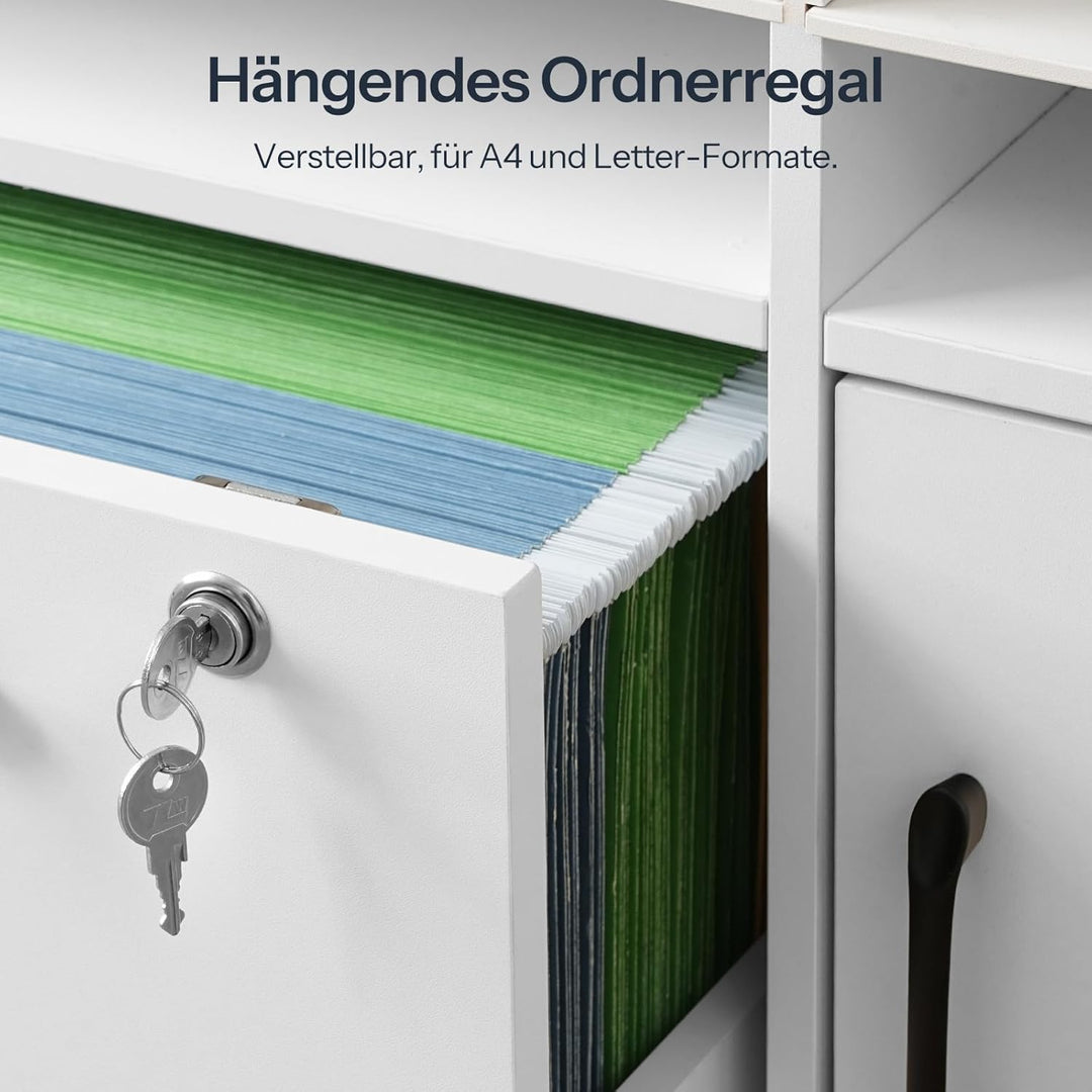 HOOBRO Rollcontainer mit abschliessbarer Schublade und 8 Fächern, mobiler Aktenschrank, Schubladensc