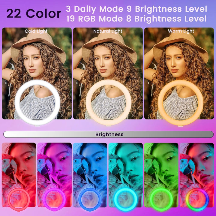 10 Zoll LED Ringlicht mit 61 Zoll Stativständer & Handyhalter, Dimmbare RGB Tischringlicht Handystat