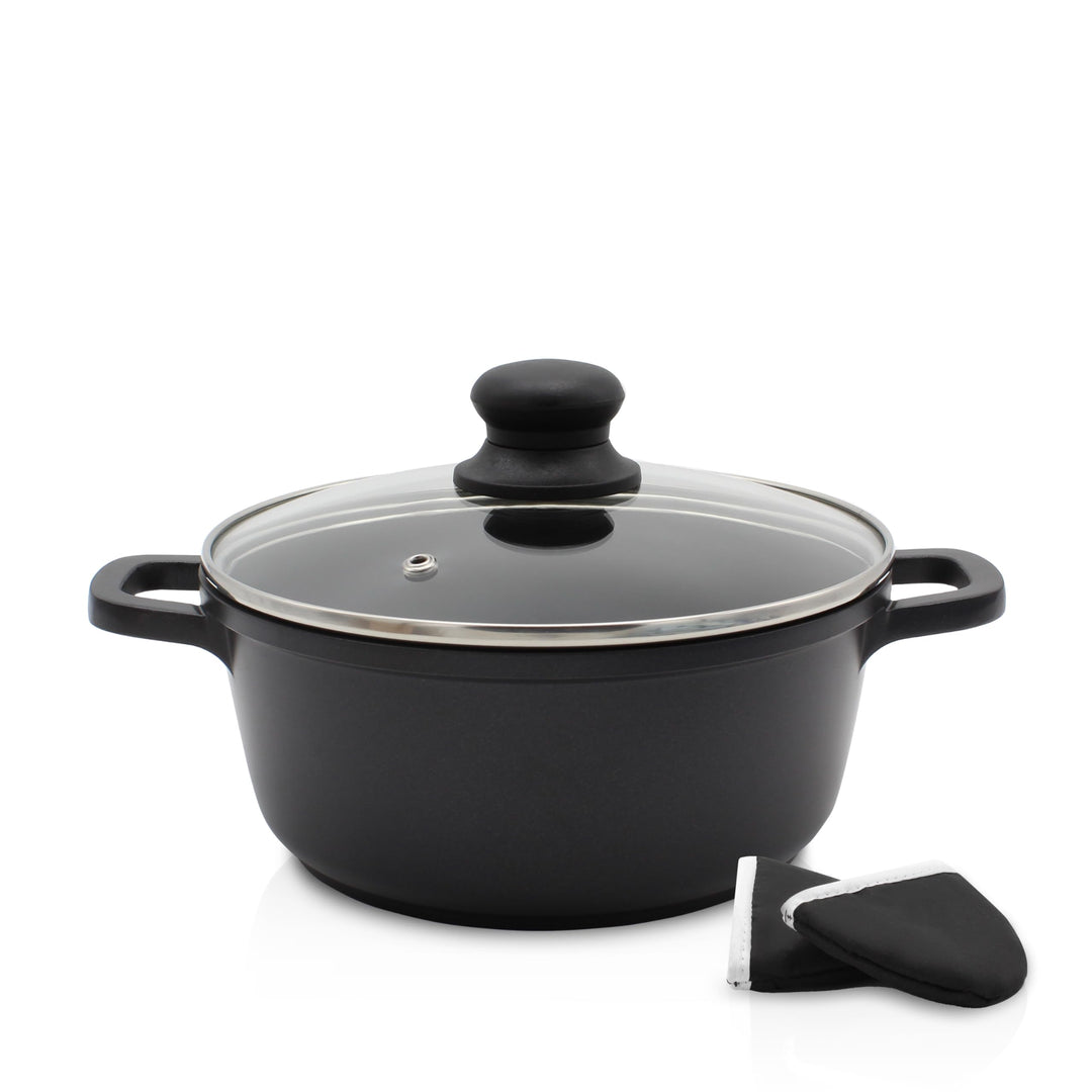 Karl Krüger 22016TH Aluguss-Fleischtopf Leipzig mit Thermogrips, 16 cm, Schwarz, 16 CM