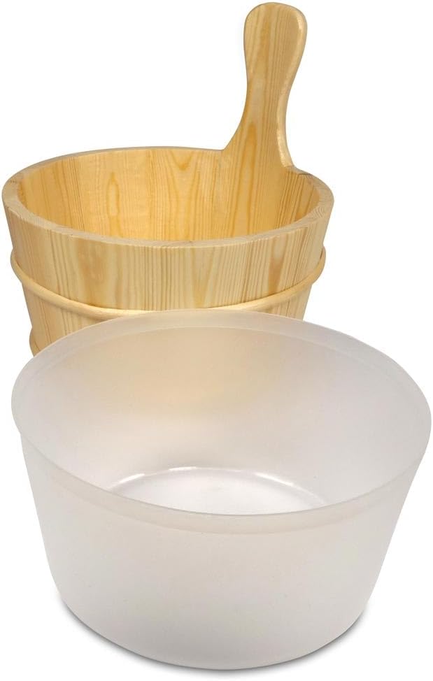 Sauna Kübel 4 L aus Birkenholz mit Kunststoffeinsatz - Traditioneller Saunaeimer Ø 25,5 cm mit Holzr