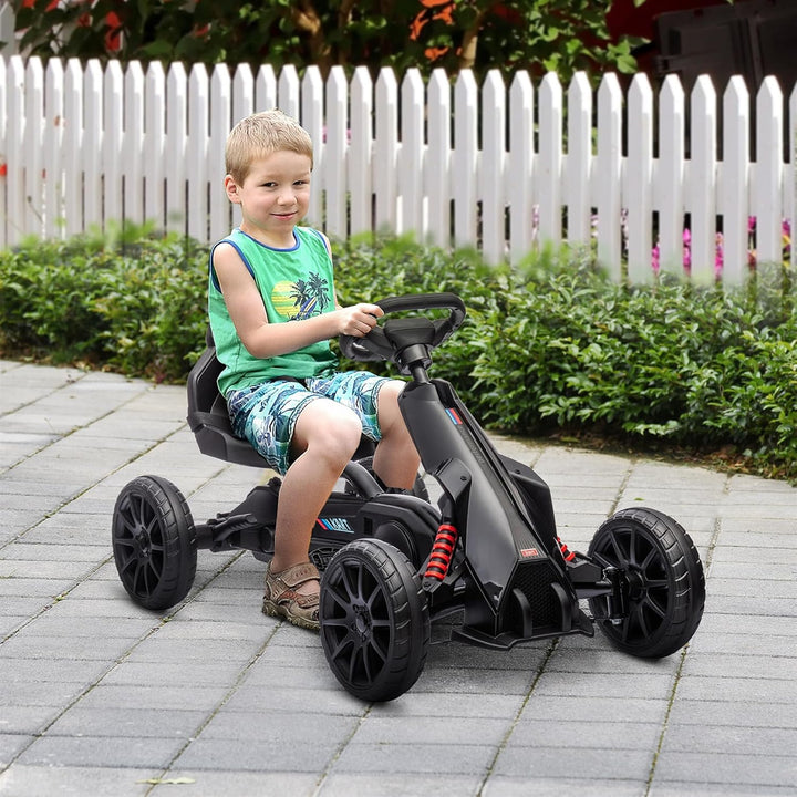 HOMCOM Gokart Tretauto mit Handbremse, verstellbarem Sitz, Vor- und Rückwärtsgang, Tretfahrzeug Kind