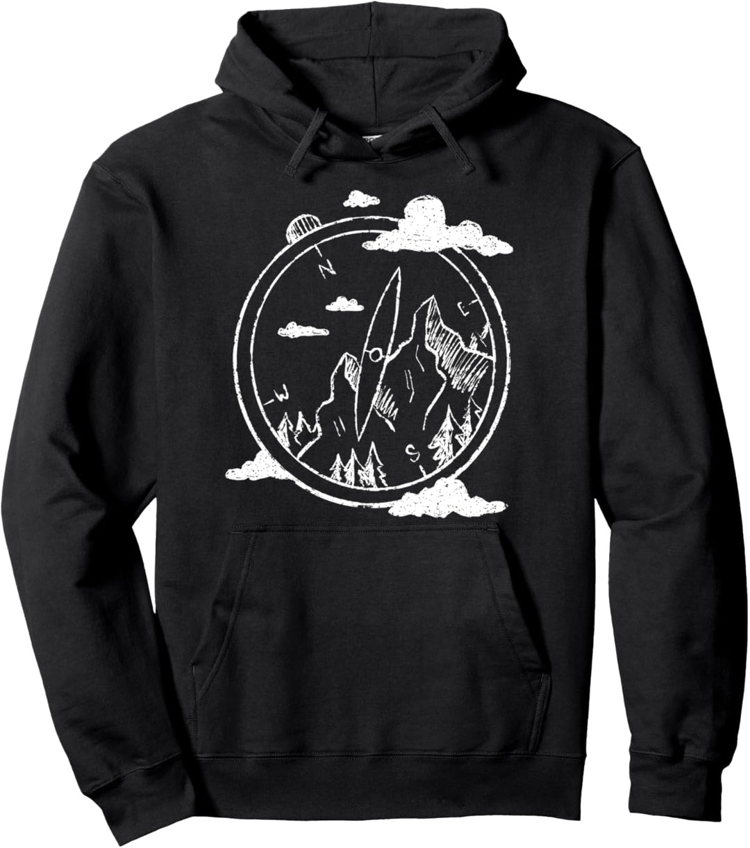 Abenteuer- und Wanderdesign mit Kompass und Bergen Pullover Hoodie