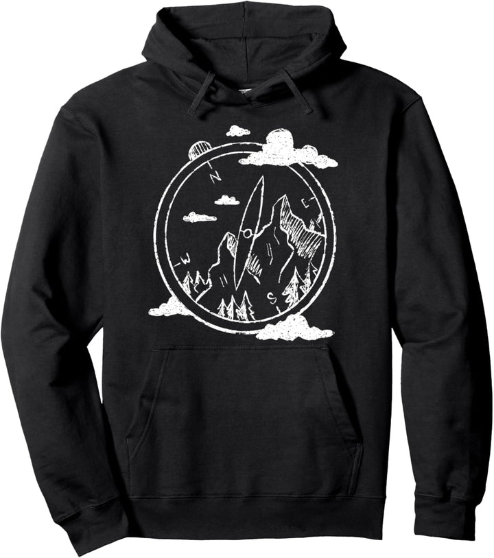 Abenteuer- und Wanderdesign mit Kompass und Bergen Pullover Hoodie
