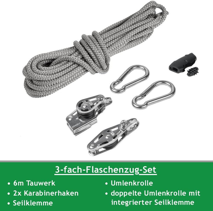 Pina DESIGN seit 1979 - Sonnensegel 3-Fach Flaschenzug Set - mastseitig, für Sonnensegel Stangen/Pro