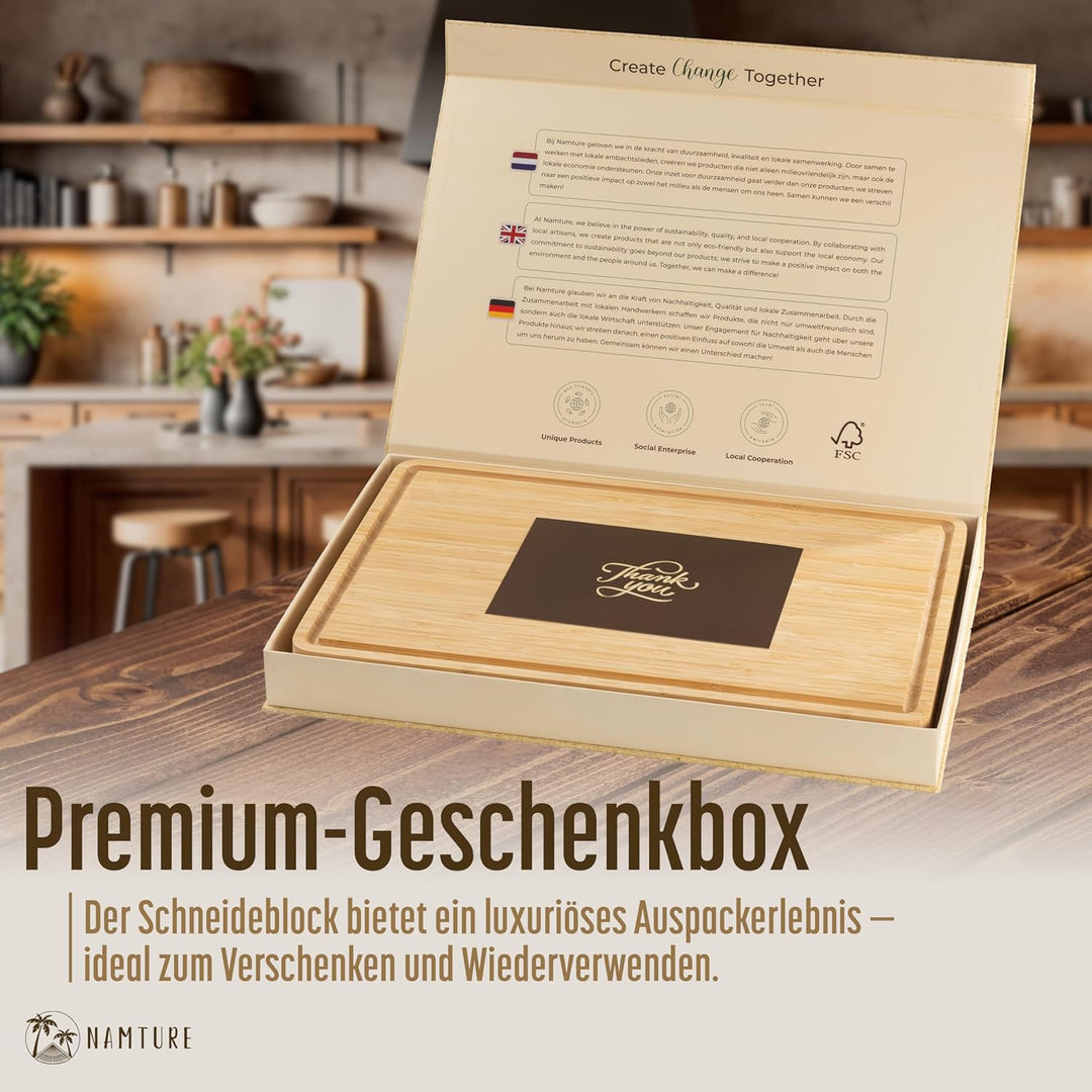 Hackblock Classic – Extra Dick 4 cm – Bambusholz Stirnholz Schneidebrett 45 x 30 cm – Premium Ölbeha