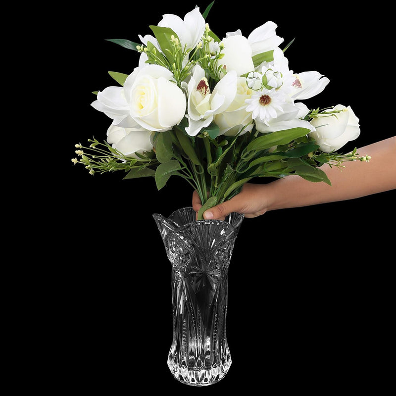 Kurtzy Blumen Vasen Set Kristall Glasvase Rund (2er Pack) 24,5 cm Hohe Vase - Moderne Dekorative Mel