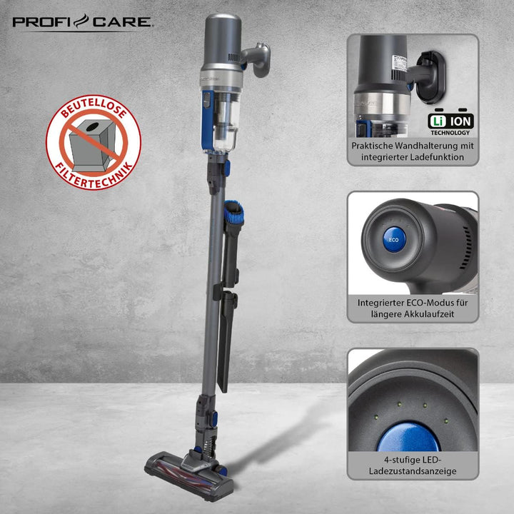 ProfiCare PC-BS 3085 A Akku Bodenstaubsauger, Eco-Cyclon-Twin-Spin Akku-Sauger mit 25,9 V Lithium-Io