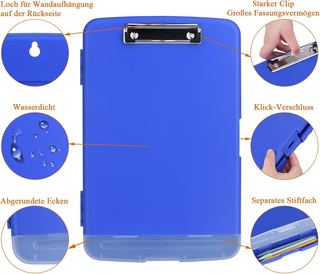 ZCZN Klemmbrett a4 mit Deckel, 2 Stück Schreibbrett mit Aufbewahrung, Kunststoff-Schreibbrett für Sc