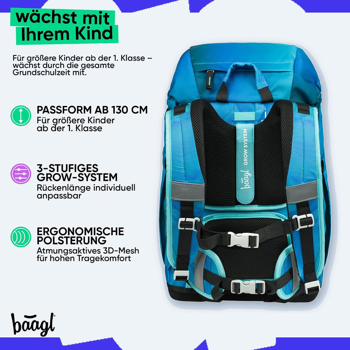 Baagl Airy Plus Schulranzen-Set 5-teilig, 25 l, ab 130 cm (Butterfly) | Isoliertes Snackfach; Magnet