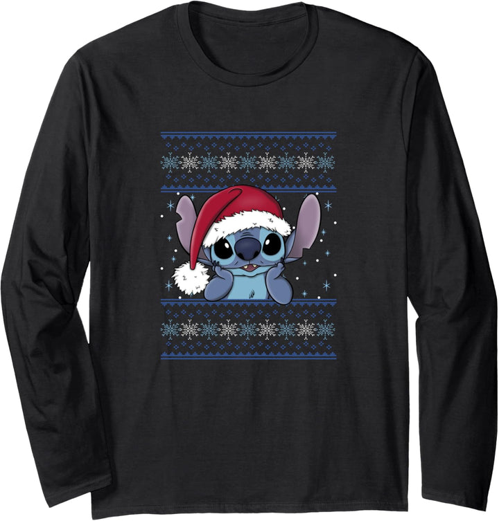 Disney Lilo & Stitch In Santa Hat Ugly Sweater Snow Oooooh Langarmshirt