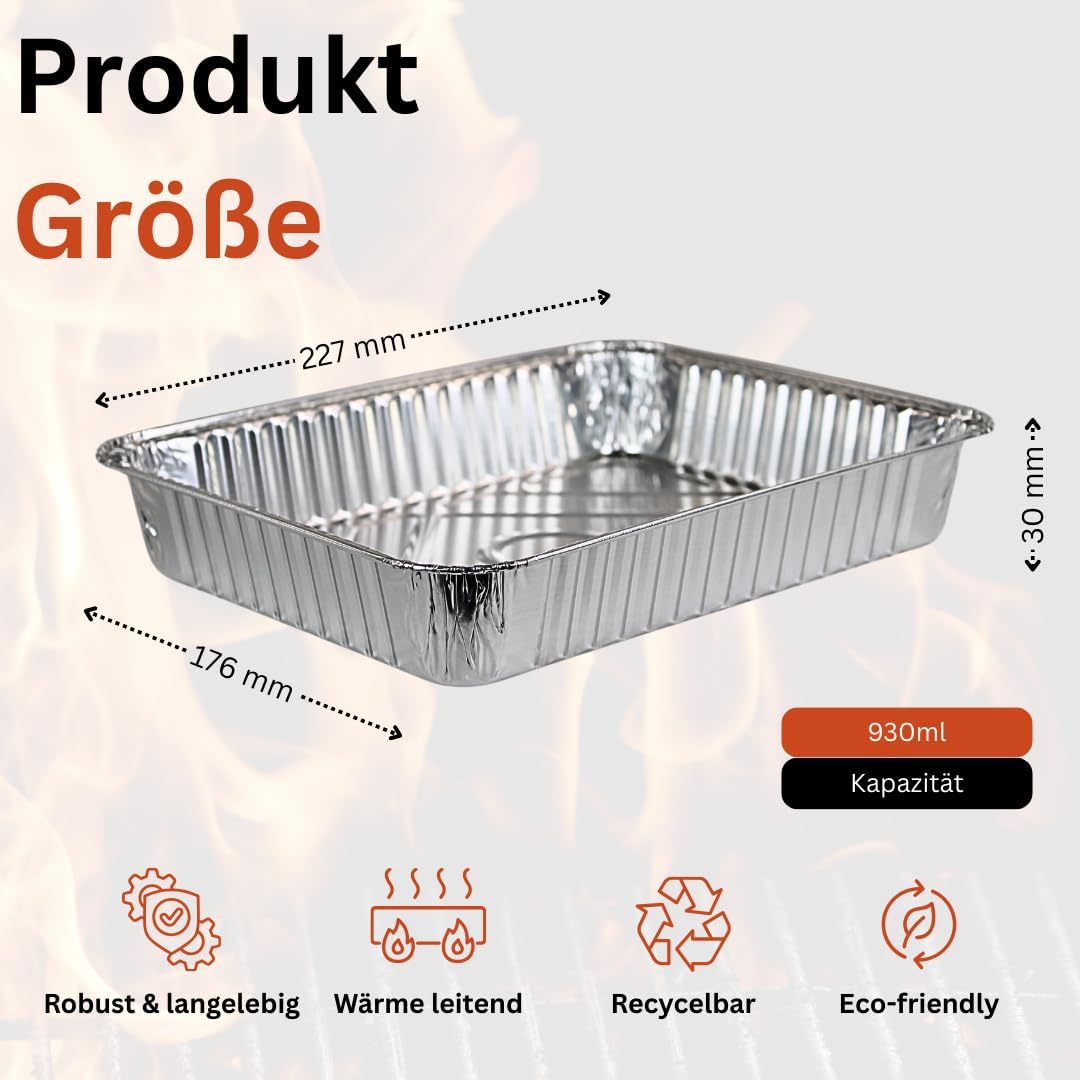 Enpack Aluschale R879-930G - 100 Stück Alu Grillschalen 226x176x30 mm - Feuerfeste Aluschalen 1000ml
