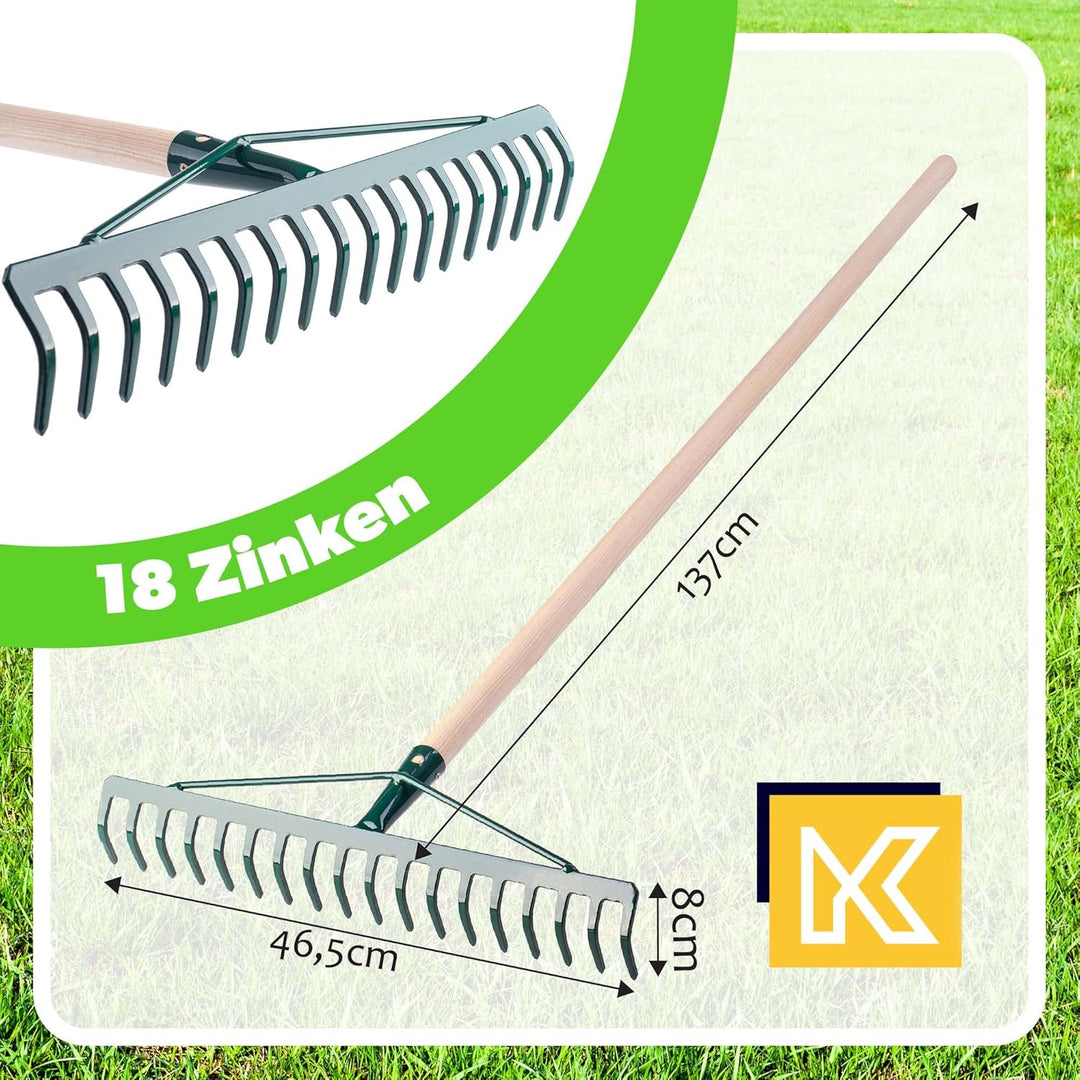 KADAX Rechen, breite Harke für Garten, Beet, Rasen, Gartenharke, Bügelrechen, Rasenrechen aus Metall