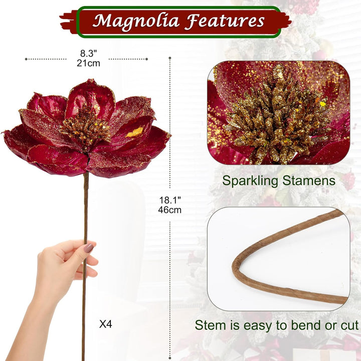 Briful 4 Stücke Weihnachtsstern Christbaumschmuck Magnolie Kunstblumen mit Glitzern Poinsettia Kunst