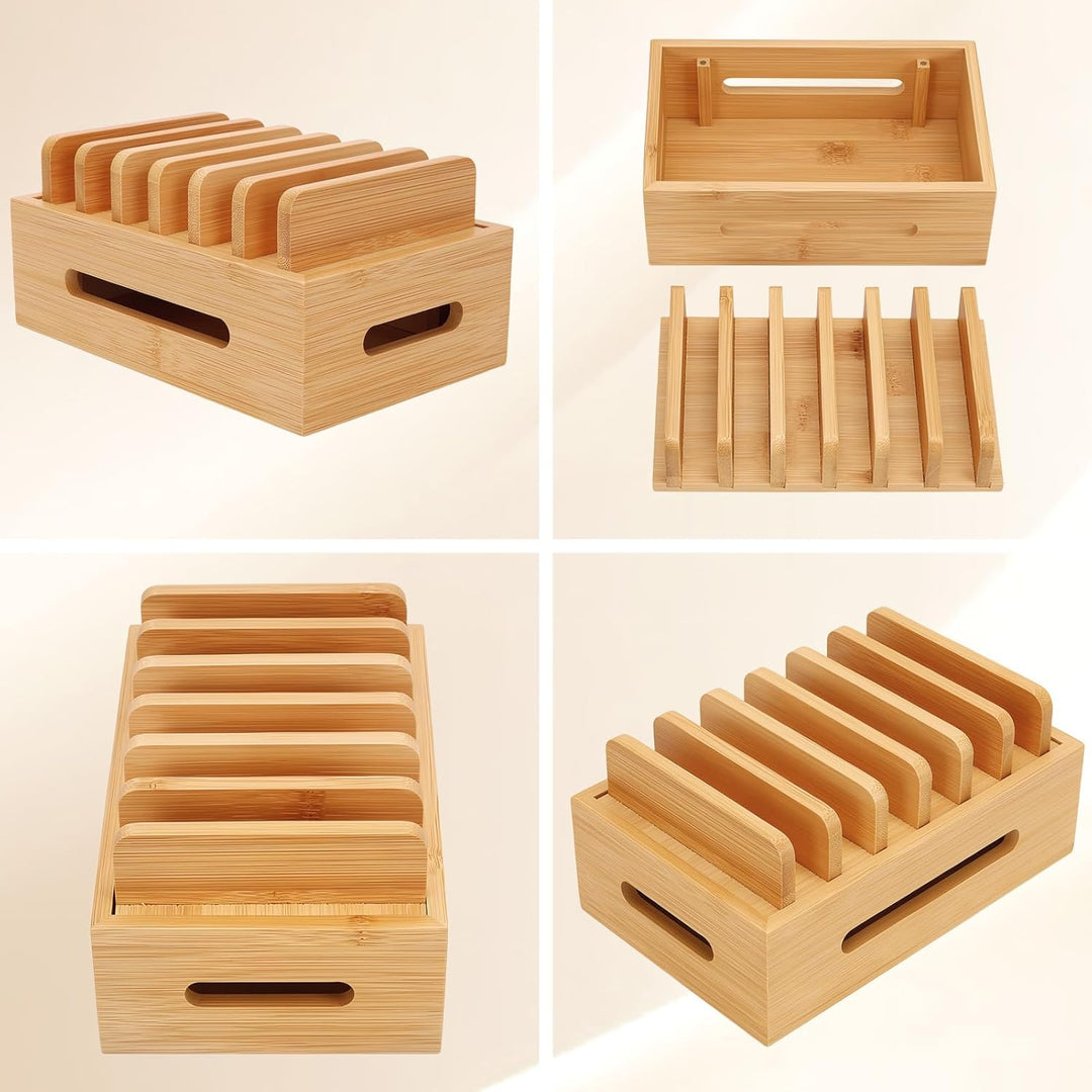 Ladestation aus Holz für Mehrere Geräte, Handy-Dock Tragbarer Tablethalter Handystation Telefonhalte