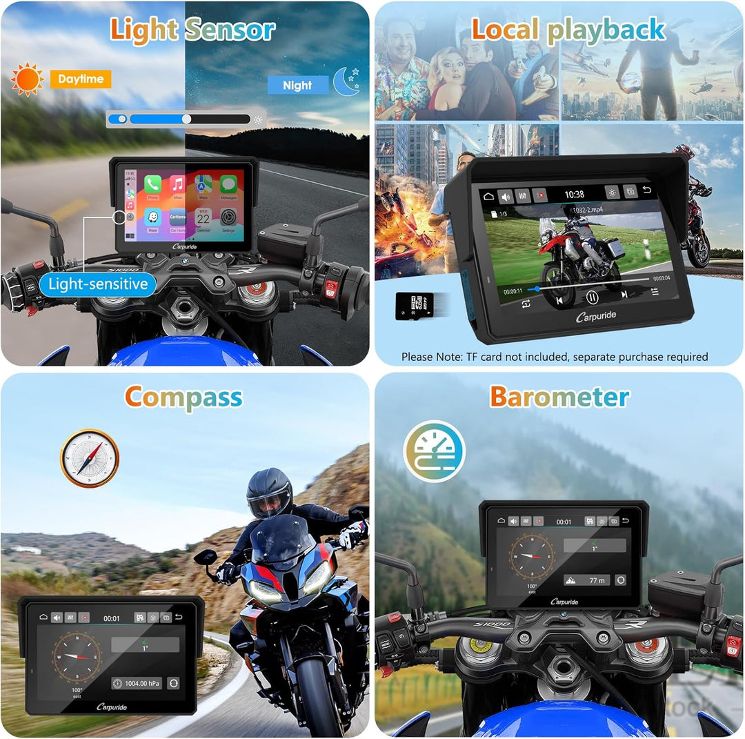CARPURIDE W502BS Pro für BMW-Motorrad, CarPlay & Android Auto, Dual-Bluetooth, 5 Zoll Wasserdichter