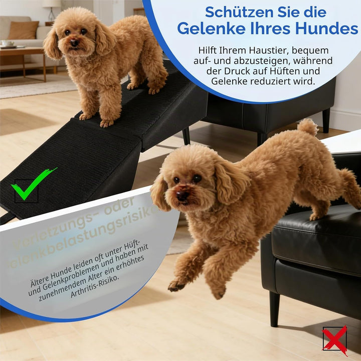 Hundetreppe Klappbar, rutschfeste Hunderampe &amp; Weiche Haustiertreppe für Baumwolle &amp; Leinen für Sofa