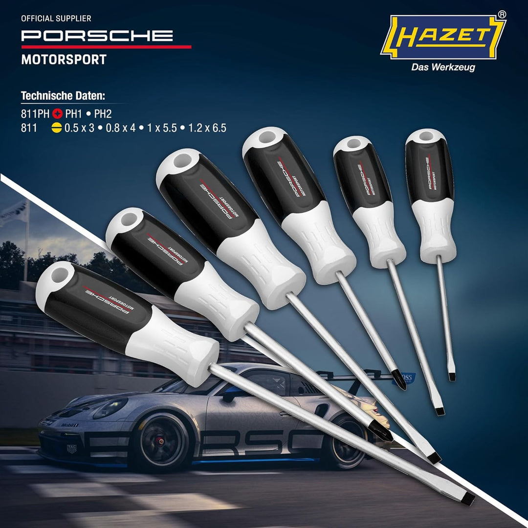 HAZET Schraubendreher Satz 811/6-PD, 6-teilig, Porsche Motorsport Edition, PH Kreuzschlitz und Schli
