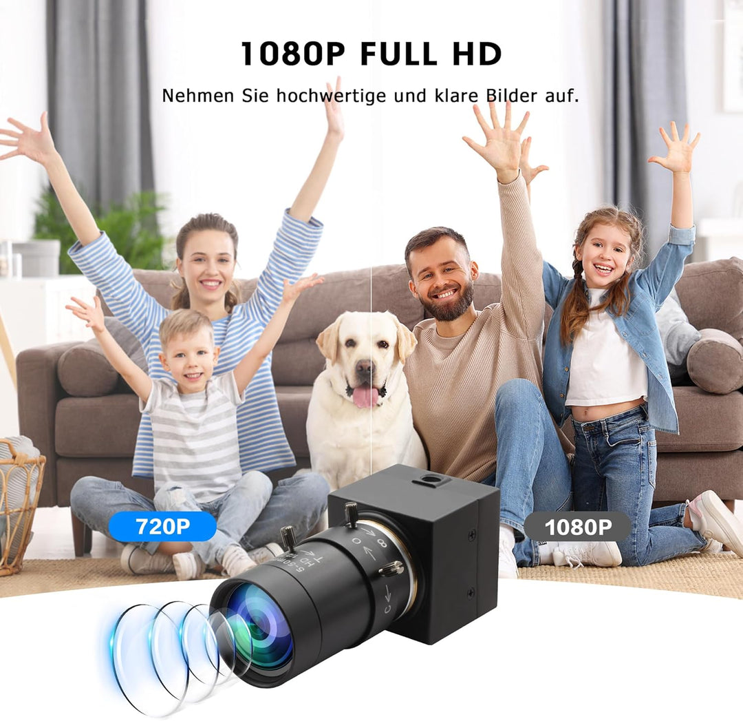 1080P Full HD Zoom USB Kamera, 0,01 Lux Mini Webcam mit geringer Beleuchtung, 5-50 mm 10x optisches