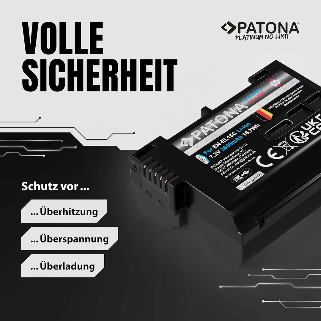 PATONA Platinum EN-EL15c USB Kamera Akku (2600 mAh) mit direkt USB Eingang (USB-c) 1363 - Kompatibel