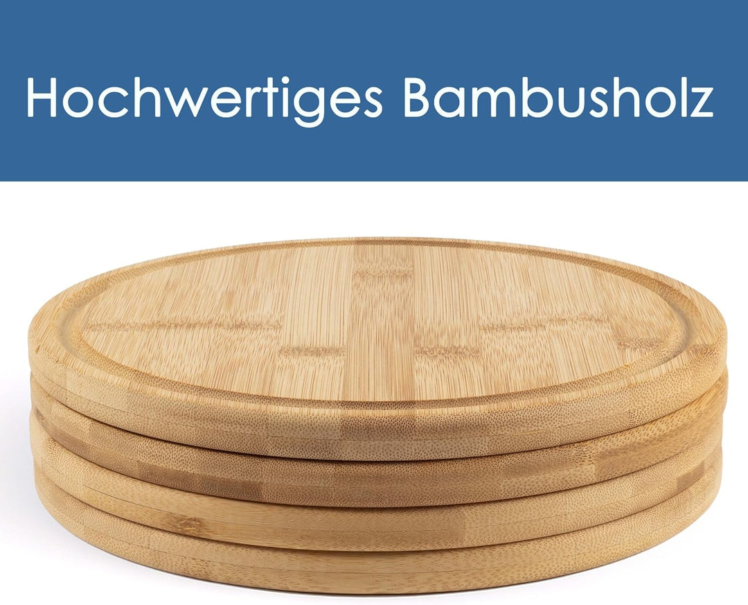 Hanseküche 4er Set Frühstücksbrettchen Bambus Rund Ø 25cm – Nachhaltiges Schneidebrett Set mit Saftr