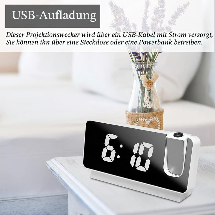 Projektionswecker Radiowecker, Digitaler Wecker mit Projektion 180° Tragbare Wecker Digital mit Gros