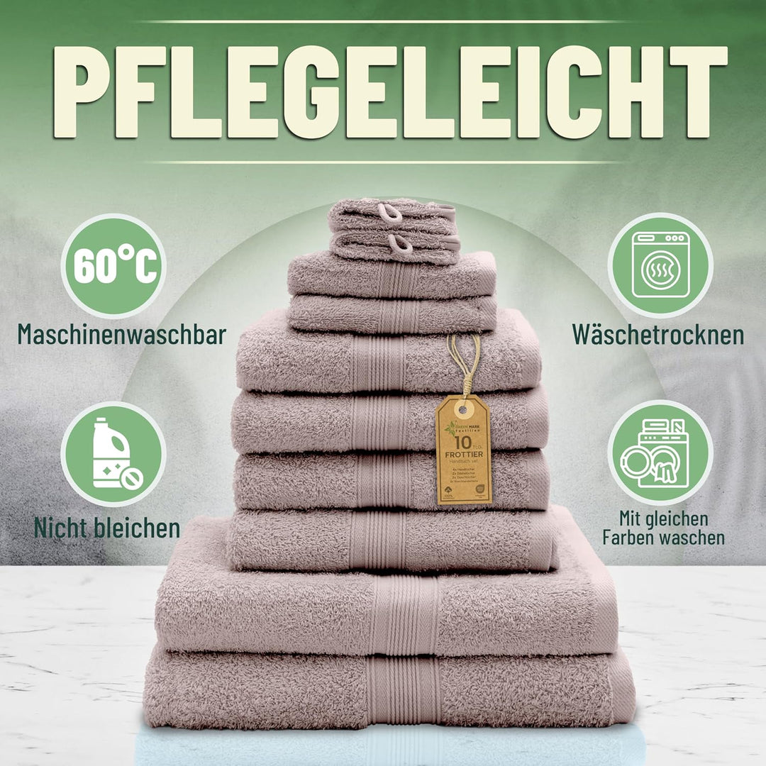 GREEN MARK Textilien 10 TLG. FROTTIER Handtuch-Set mit verschiedenen Grössen 4X Handtücher, 2X Dusch