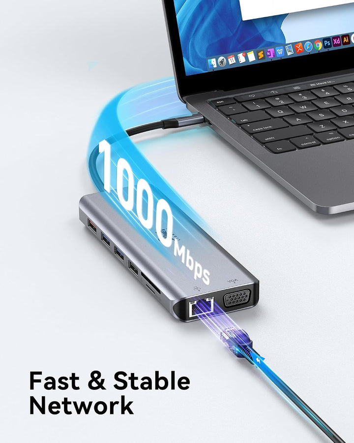 LIONWEI USB C Docking Station 3 Monitore 14-in-1 USB-C Hub Dual Monitore Hellgrau, Hellgrau