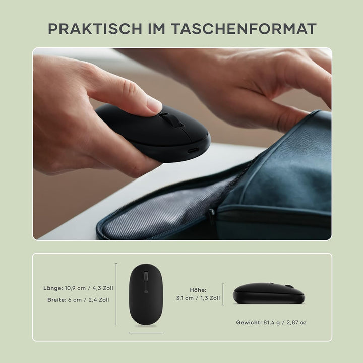 SATECHI OntheGo™ Bluetooth Computermaus, wiederaufladbarer USB-C Akku, Verbindung mit bis zu 3 Gerät