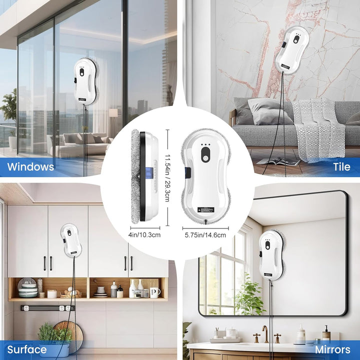 Fensterputzroboter mit Wasserstrahl, 5600Pa Fensterreiniger Roboter mit 35-ml-Wassertank, 3 Reinigun