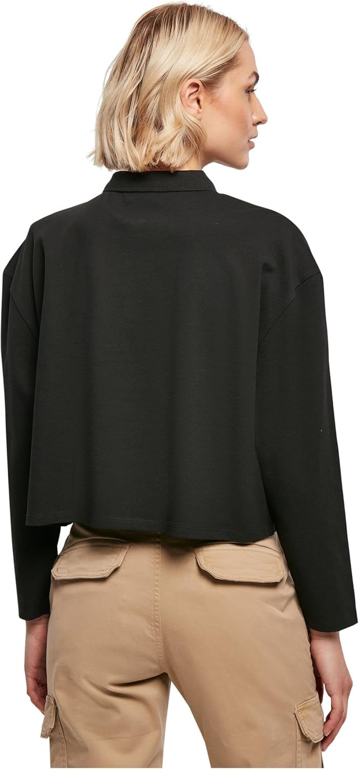 Urban Classics Damen Ladies Short Oversized Polo Longsleeve XXL Schwarz, XXL Schwarz