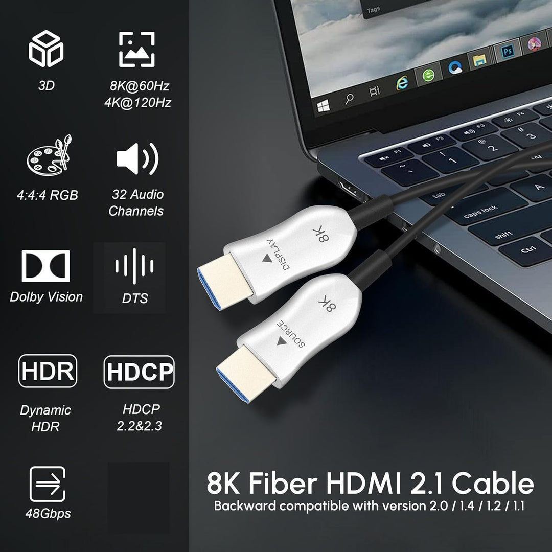 8K HDMI 2.1 Kabel Glasfaser 30m, Ultra High Speed HDMI Aktives Kabel, Lang HDMI Glasfaserkabel, 48Gb