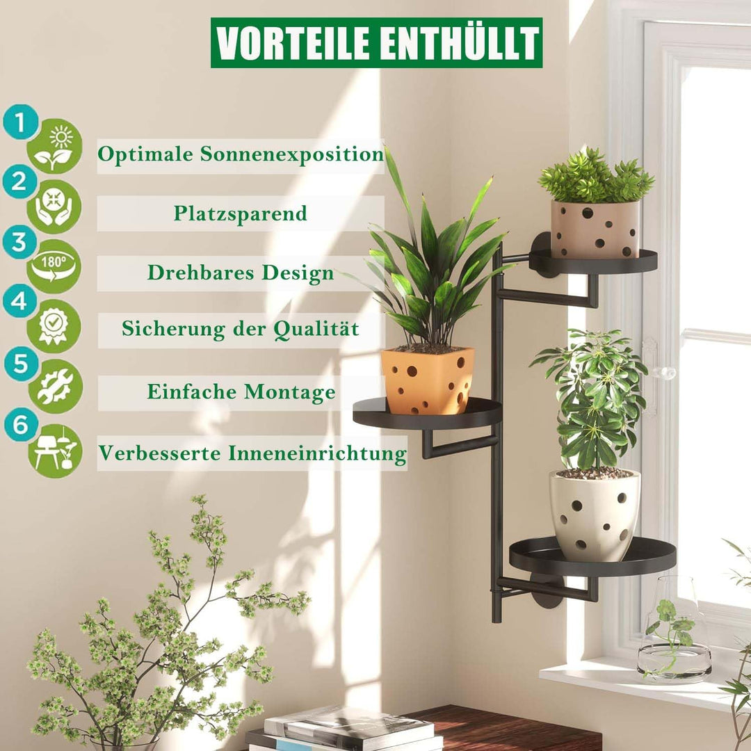3 Etagen Drehbare Pflanzenregale Fenster Blumenständer Metall, Blumenregal Pflanzenständer Blumentre