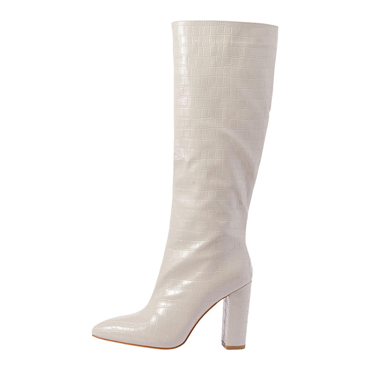 Damen Stiefeletten mit Absatz Elegant Spitz Kniehohe Stiefel für Damen, breite Wade, quadratische Ze