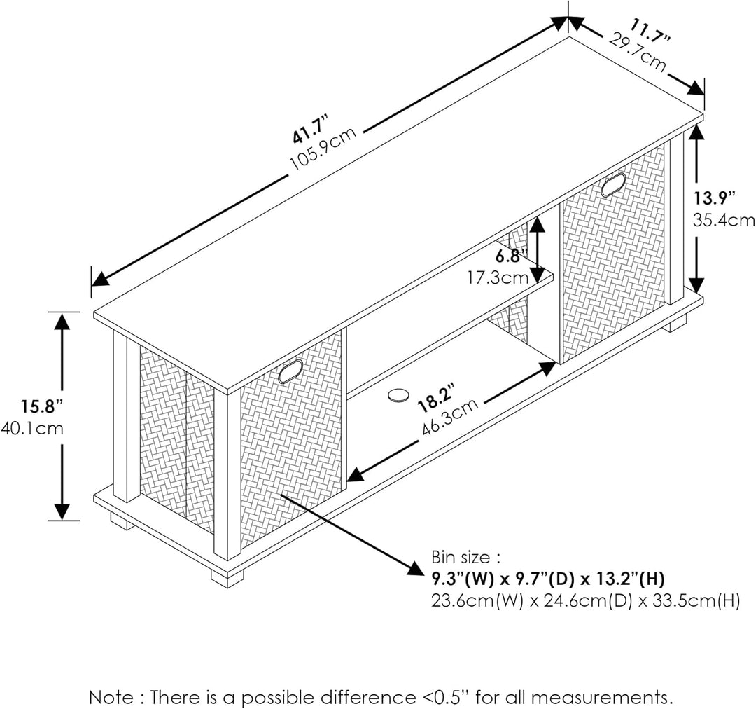 Furinno Econ TV Schrank/Entertainment Center mit 2 Einschüben, holz, Französische Eiche Grau/Schwarz