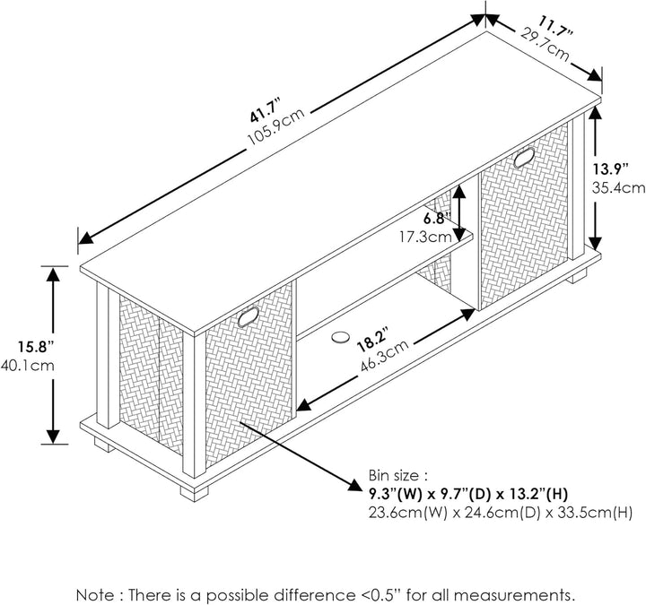 Furinno Econ TV Schrank/Entertainment Center mit 2 Einschüben, holz, Französische Eiche Grau/Schwarz