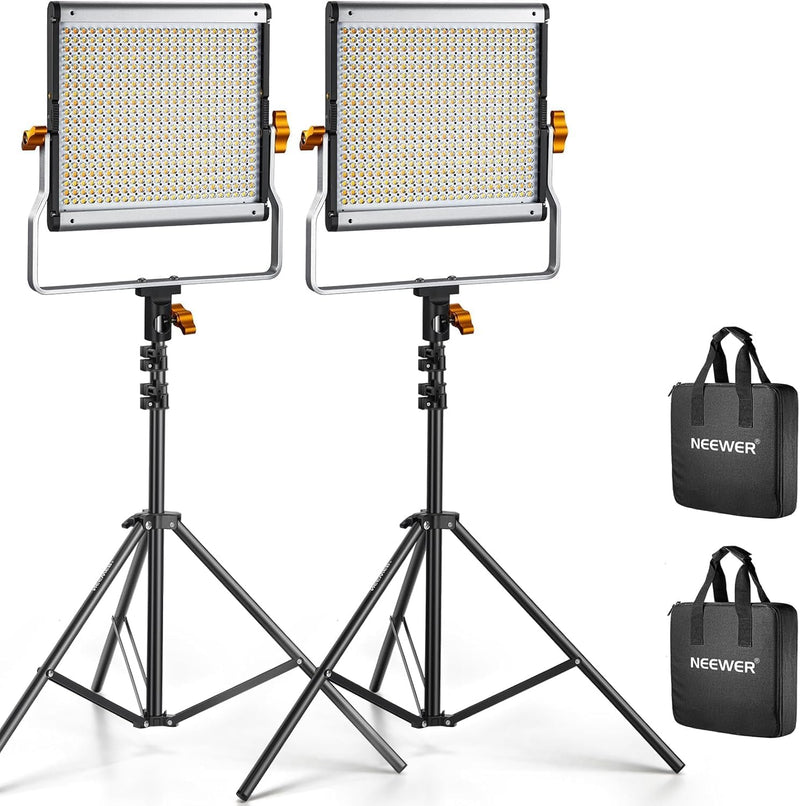 NEEWER 2er Pack dimmbares zweifarbiges 480 LED Videolicht und Ständerbeleuchtungsset beinhaltet: 320