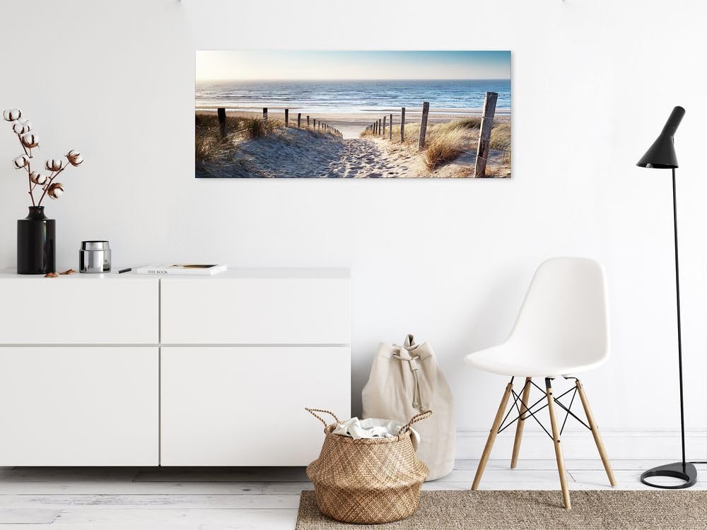 artissimo, Glasbild XXL, 125x50 cm Querformat, AG5408A, Strand-Landschaft: Weg zum Meer, Bild aus Gl