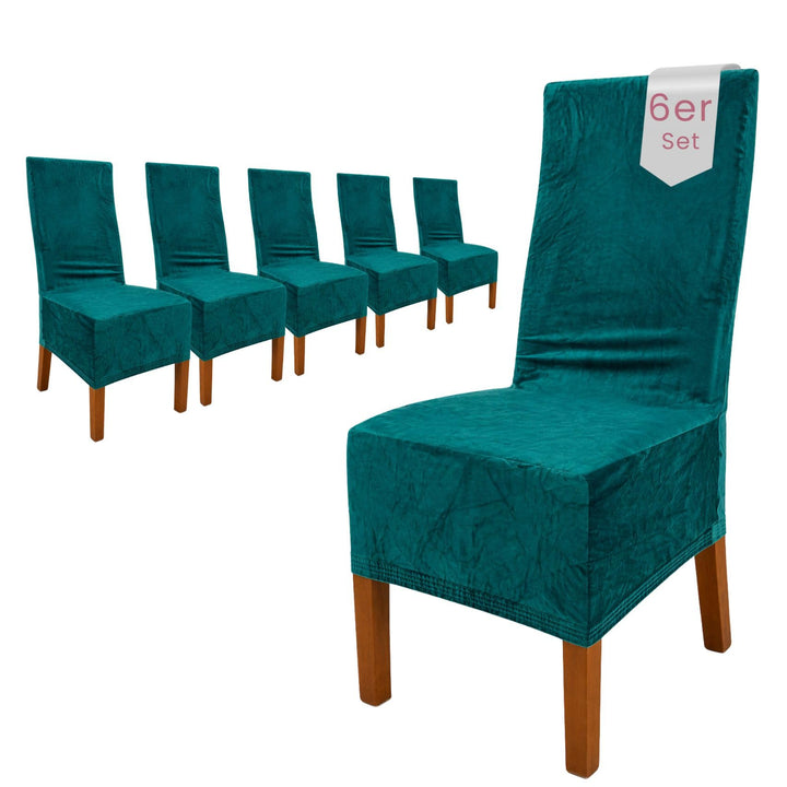 SCHEFFLER-Home Stretch Stuhlhussen Samt Puma Velvet/Velours Stuhlhussen 6er Set Türkis/Stuhlabdeckun