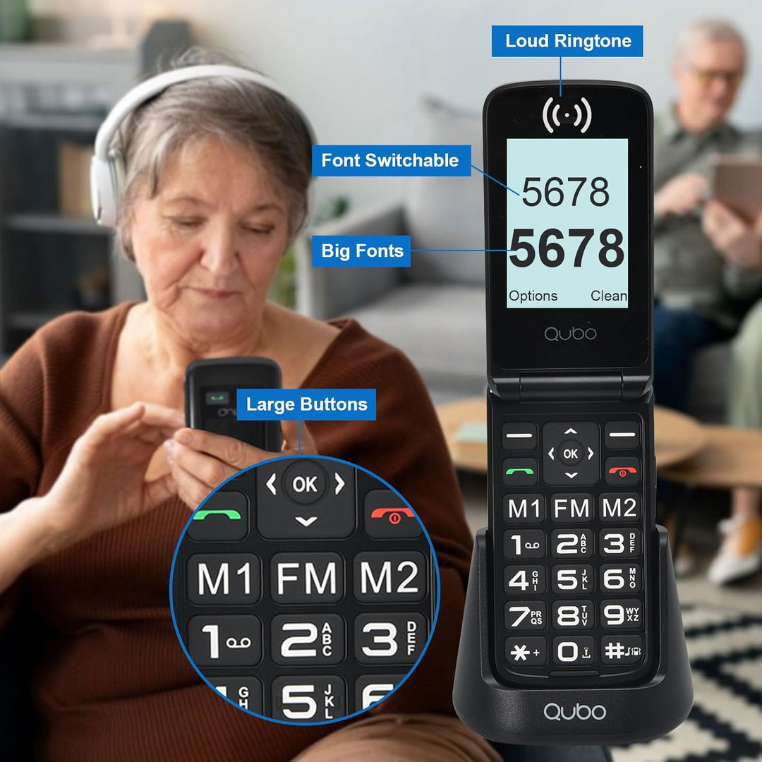 Qubo Flip Handy für Senioren GSM, Handy für Senioren, 2,4" Display, hohe Lautstärke, SOS-Funktion, D