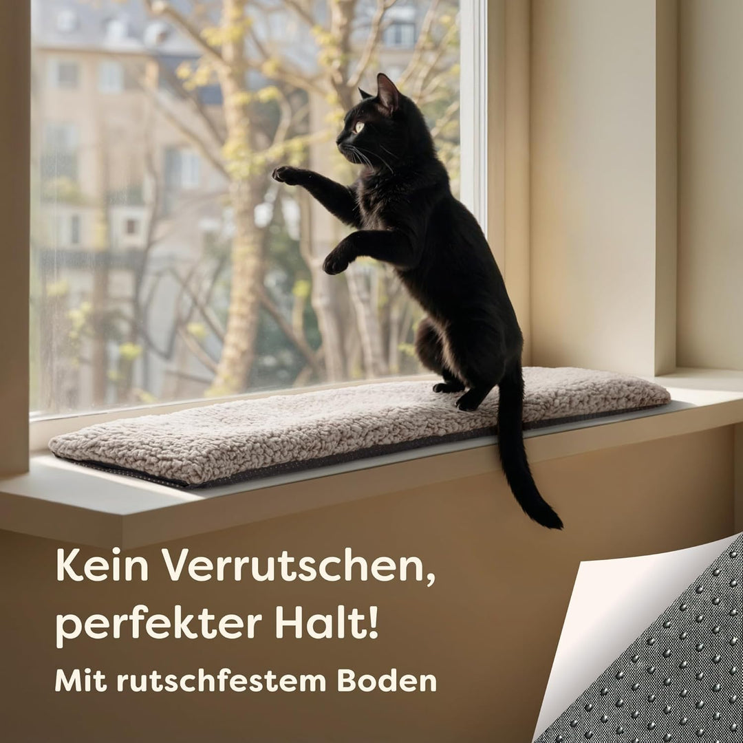 Katzen Fensterliege Fensterbank rutschfest – Selbstwärmende Katzenmatte für Fenster 90x28cm – Weich