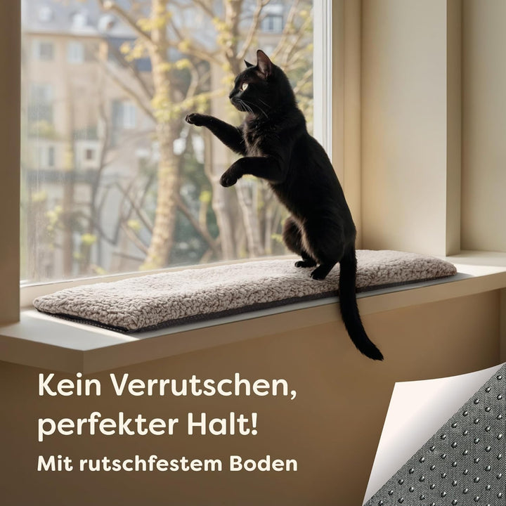 Katzen Fensterliege Fensterbank rutschfest – Selbstwärmende Katzenmatte für Fenster 90x28cm – Weich