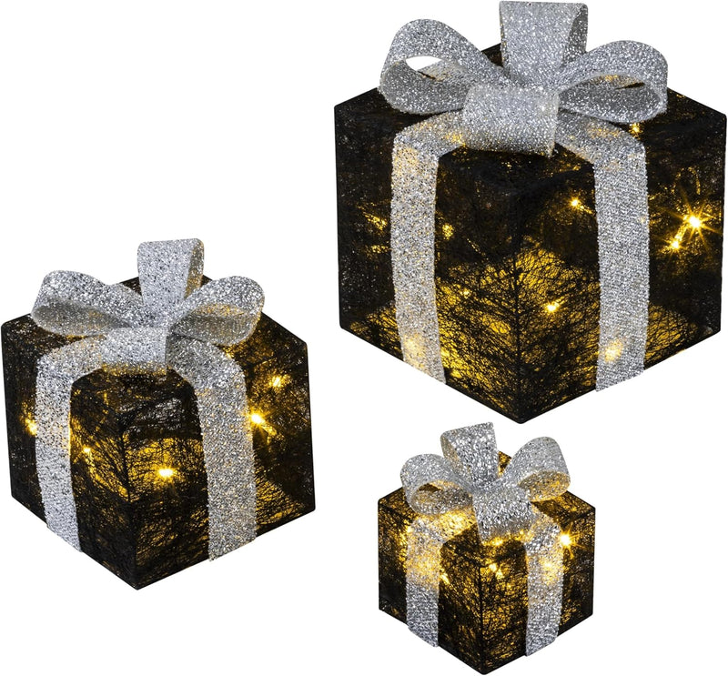 Bambelaa! 3er Led Deko Geschenke Leucht Boxen Timer Weihnachts Dekoration Weihnachtsdeko Beleuchtet
