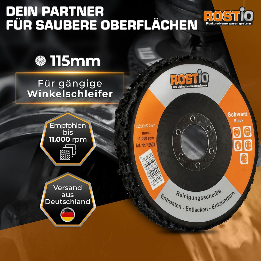 ROSTIO CSD-Scheibe 115 mm Schwarz – 5 Stück – Reinigungsscheibe für Winkelschleifer – flexibles Schl