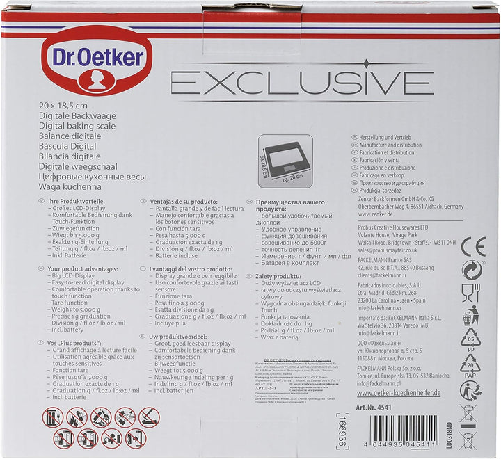 Dr. Oetker Digitale Backwaage EXCLUSIVE, Küchenwaage mit grossem und gut lesbarem Display, Digitalwa