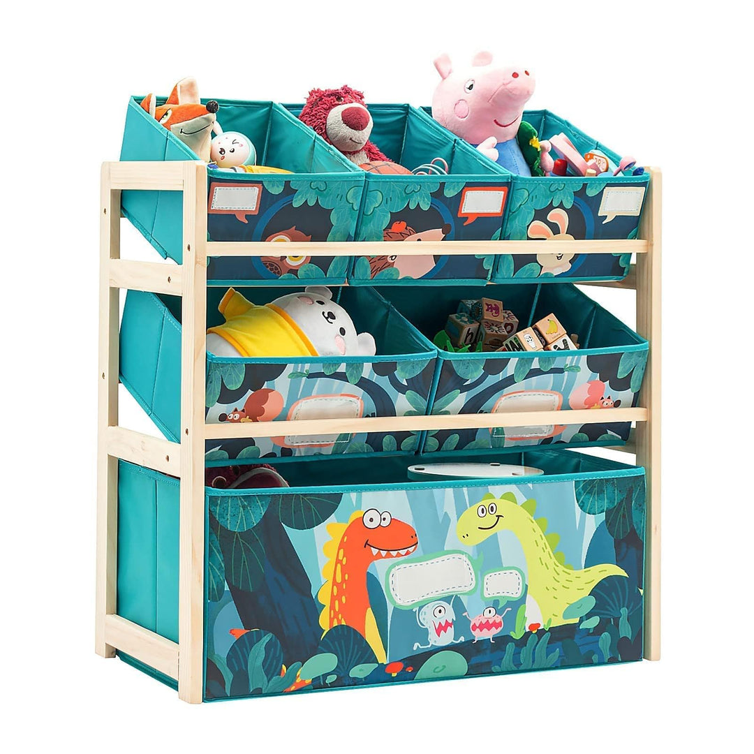 NUKied Spielzeug-Organizer|Aufbewahrungsregal|3-stöckiges Holzregal für Kinder mit Regalboxen|Bücher