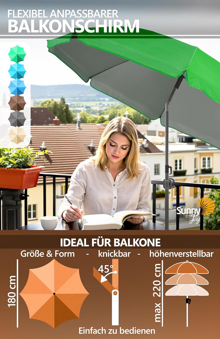 4smile Sonnenschirm Balkon SunnyJoy im 3er-Set - UPF 50+ Balkon Schirm 160 cm + Sonnenschirmhalter B